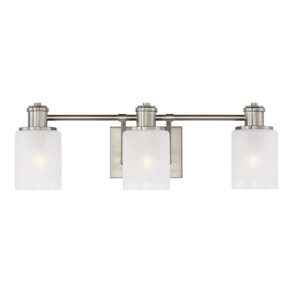 Generation Lighting Norwood 24 in. 3-Light Brushed Nickel Vanity Light with Clear Highlighted Satin Etched Glass Shades