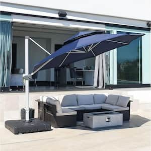 13 ft. Octagon Aluminum Patio Cantilever Umbrella for Garden Deck Backyard Pool in Navy Blue with Beige Cover
