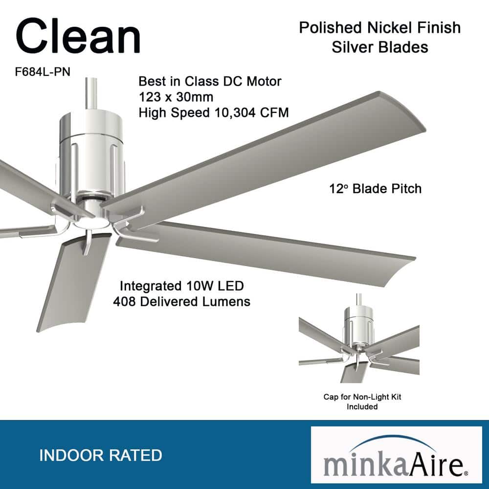 Sleek Polished Nickel 60" LED Ceiling Fan with Remote and Etched Glass