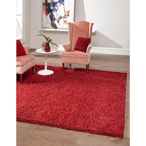 Solid Shag Cherry Red 8 ft. Square Area Rug