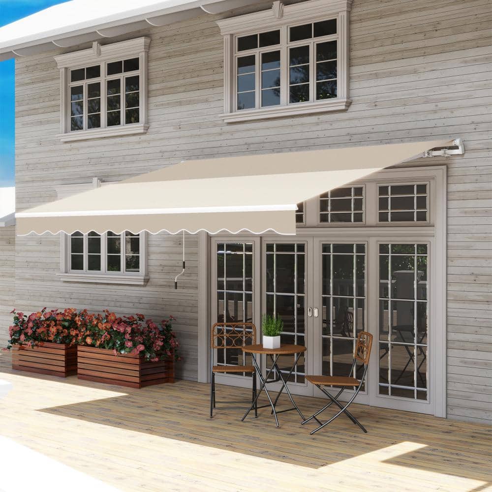 12 ft. W x 10 ft. D Retractable Awning Patio Awnings Sun Shade Shelter with Manual Crank Handle, Cream White price history on PriceWatchPro