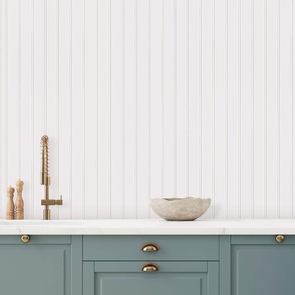 White Wood Beadboard Peel and Stick Wallpaper Roll
