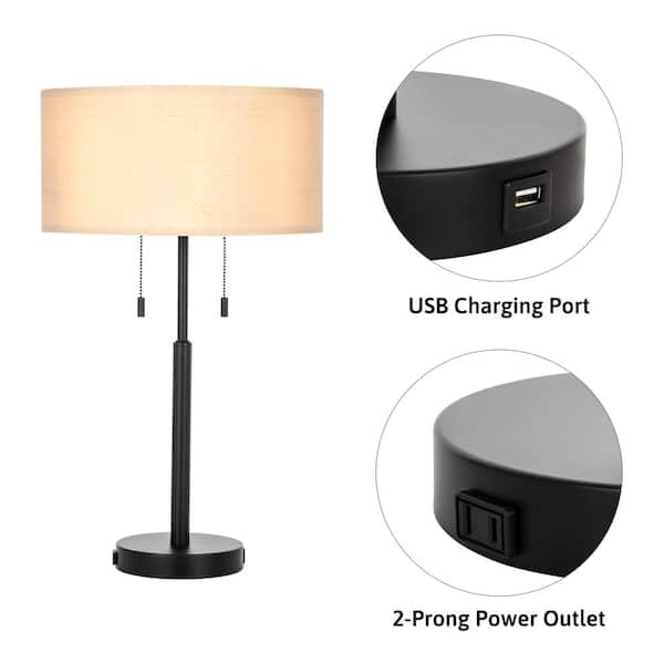 Merra 24 in. Black Table and Desk Lamps with USB Ports and