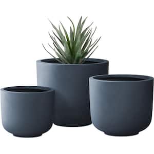 Modern 13 in. L x 13.19 in. W x 11.02 in. H Charcoal Concrete Round Indoor/Outdoor Planter (3-Pack)