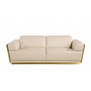 Amelia 89 in. Straight Arm Leather Rectangle Sofa in Beige