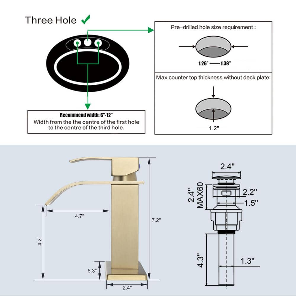 Brushed Gold Single Handle Waterfall Bathroom Faucet