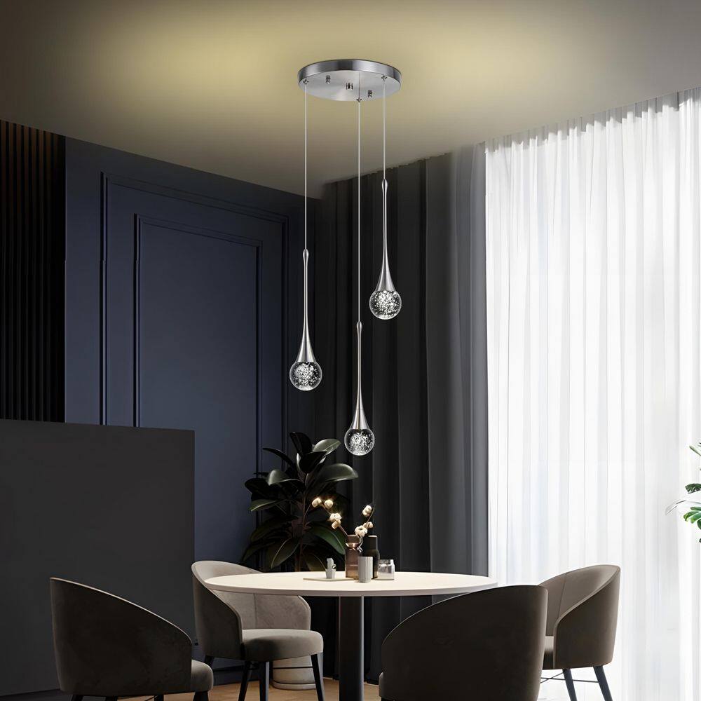 Modern Brushed Nickel LED Multi Pendant Light with Clear Bubble Crystal Globes for Kitchen Island Dining Stairwell price history on PriceWatchPro
