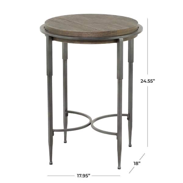 18 in. Gray Large Round Wood End Accent Table with Brown Wood Top