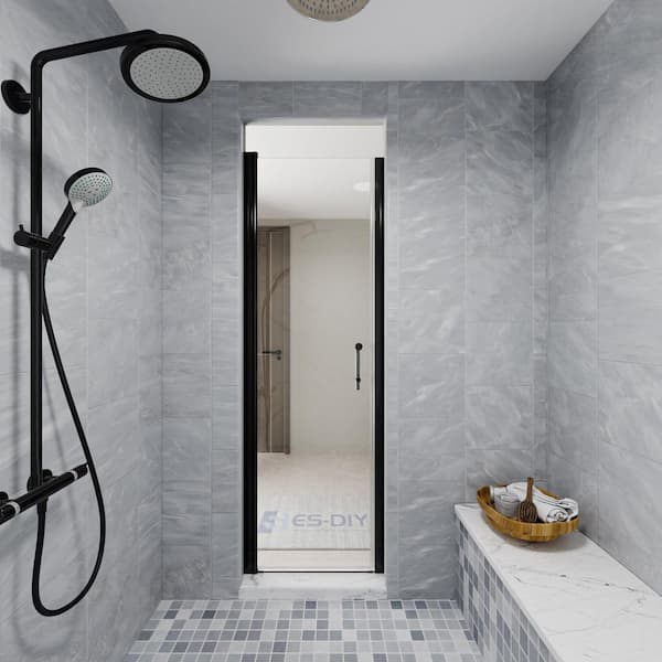 24-26 in. W x 72 in. H Frameless Pivot with Shower Door in Black with Clear Glass