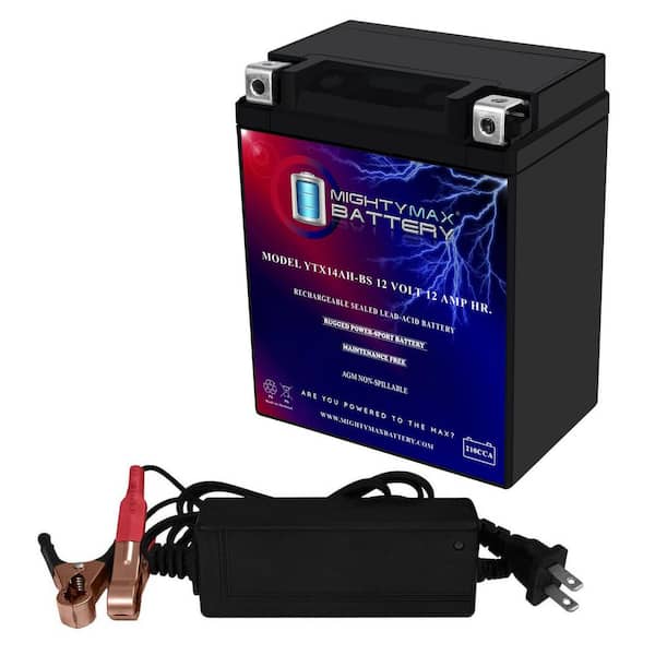 YTX14AH Replacement Battery for Motobatt MBTX14AU Plus 12-Volt 2Amp Charger