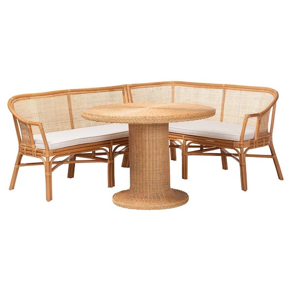 Aara 3-Piece Light Honey Rattan Dining Set Seats 3