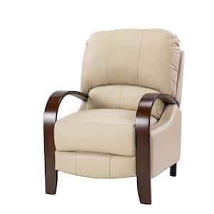 Ernesto Beige Genuine Leather with The Wooden Armrest Recliner
