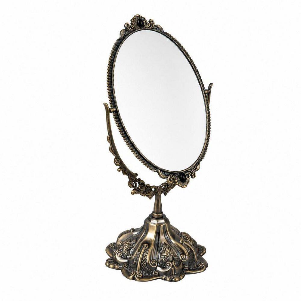 4.33 in. W x 11.2 in. H Round Metal Vintage Bathroom Makeup Mirror, Floral Tabletop Vanity Swivel Double Sided Mirror price history on PriceWatchPro