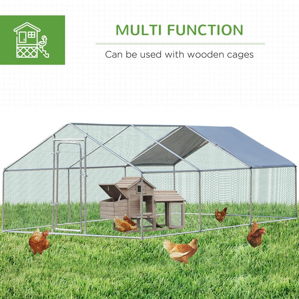 Large Galvanized Metal Chicken Coop with Weatherproof Cover
