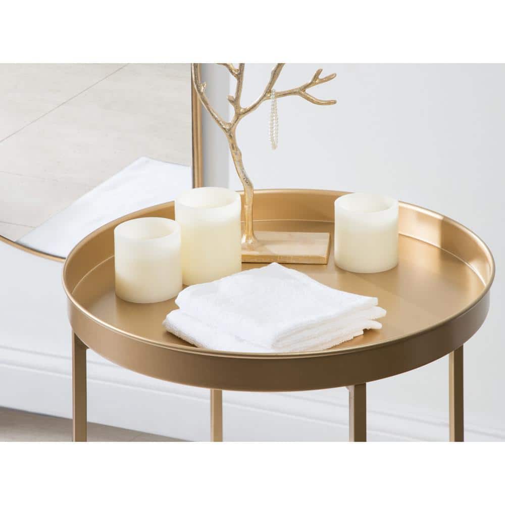 Gold Round Metal Foldable Side Table with Detachable Tray