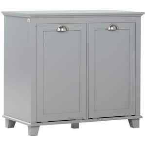 Gray Bathroom Floor Cabinet with 2-Compartment Tilt-Out Hamper