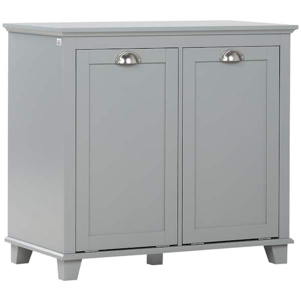 HOMCOM Gray Bathroom Floor Cabinet with 2-Compartment Tilt-Out Hamper
