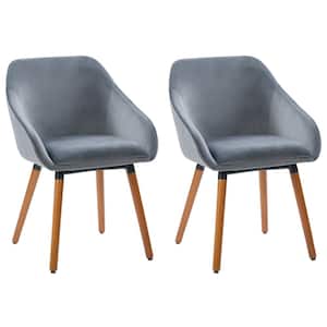 Ayla Gray Velvet Side Chair with Wooden Legs (Pair of 2)