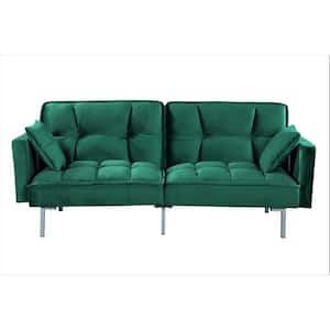 Bernal 75.6 in. W Velvet Green Twin Size Futon Sofa Bed