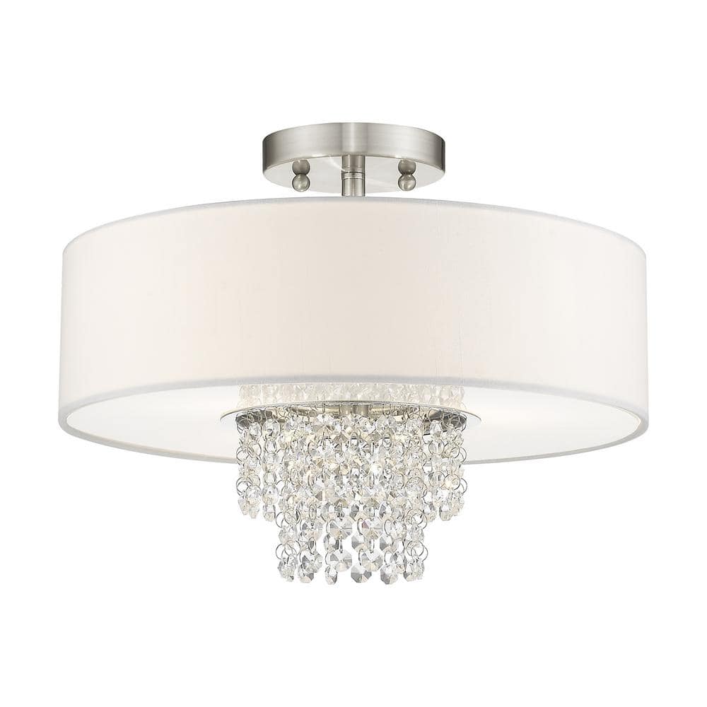 Carlisle Brushed Nickel 3-Light Semi-Flush Mount with Crystal Accents