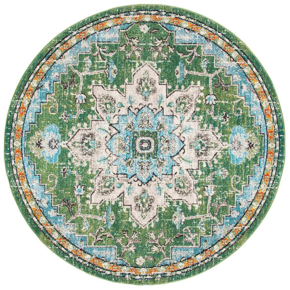 Madison Green/Turquoise 4 ft. x 4 ft. Border Geometric Floral Medallion Round Area Rug price history on PriceWatchPro