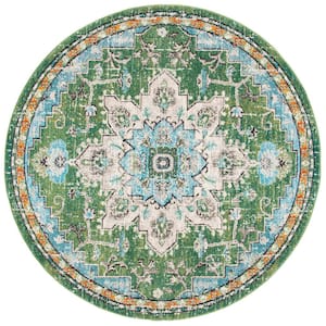 Madison Green/Turquoise 4 ft. x 4 ft. Border Geometric Floral Medallion Round Area Rug