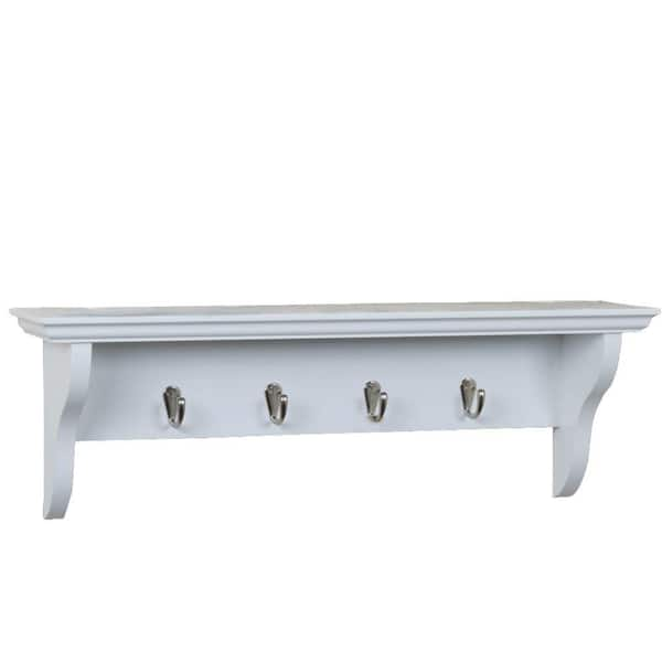 Unbranded 5.25 in. D x 24 in. W x 8 in. H White Hook Shelf