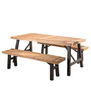 Cottage 3-Piece Brushed Gray Wood Picnic-Style Outdoor Patio Dining Set