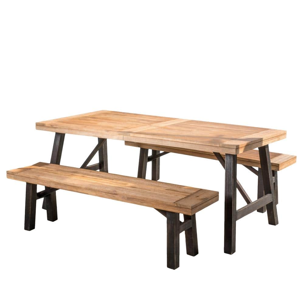 Boracay Teak Finish/Brushed Gray 3-Piece Wood Outdoor Patio Dining Set price history on PriceWatchPro