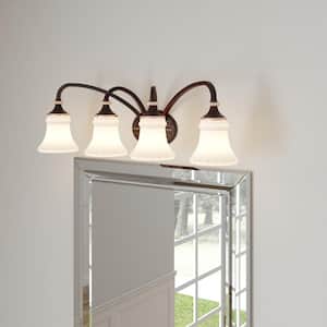 Reims 4-Light Berre Walnut Vanity Light with Toned Driftwood Glass Shades