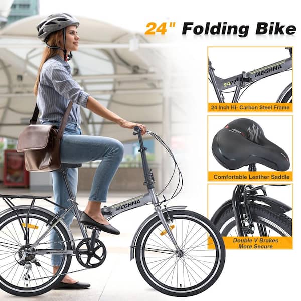 Sudzendf Gray 24 in. 7 Speed Folding City Bike with Steel Frame