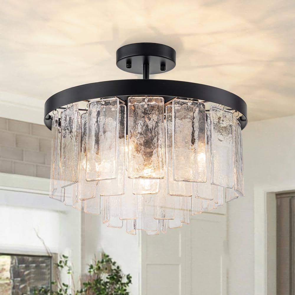 HUOKU Hielo15.7 in.W Farmhouse Black Chandelier 5- Light