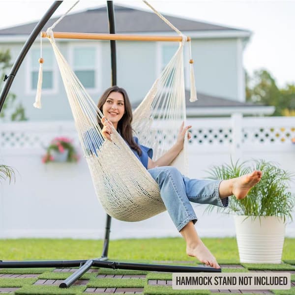 OGETFUUR 3.3 ft. White Hammock Chair with Spreader Bar, 300 lb