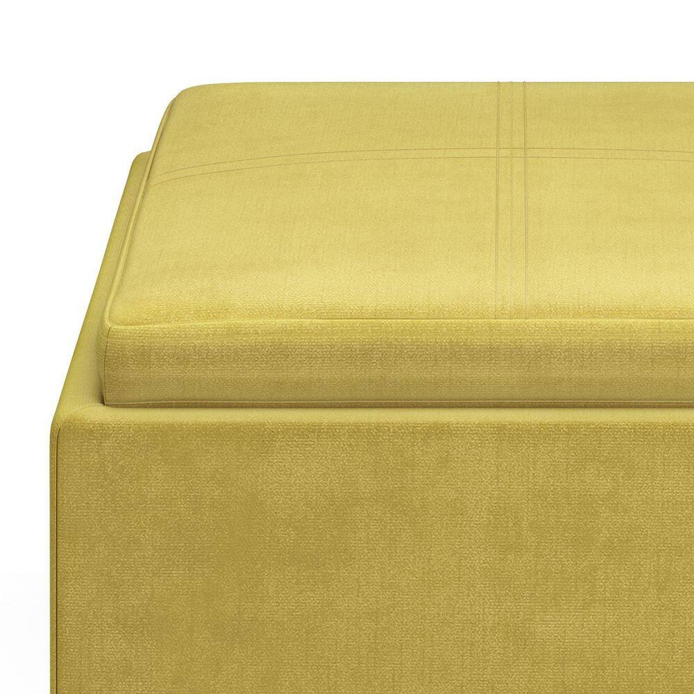 Dijon Yellow Velvet Cube Storage Ottoman with Tray
