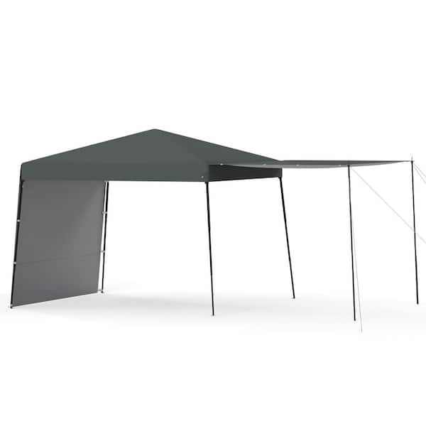 Unbranded 10 ft. x 10 ft. Pop-Up Canopy Tent with 2 Sidewalls, Waterproof Sun Shade Tent for Events and Backyard Gatherings, Gray