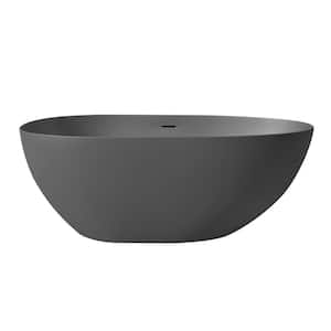59 in. x 31 in. Stone Resin Solid Surface Flatbottom Freestanding Bathtub with Center Drain in Dark Grey