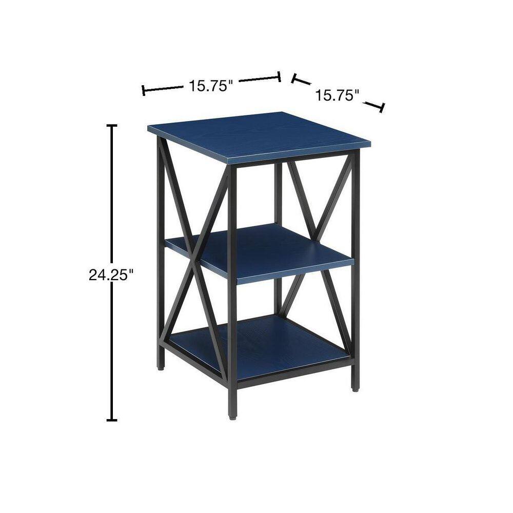 Cobalt Blue and Black Metal Frame End Table with Shelves