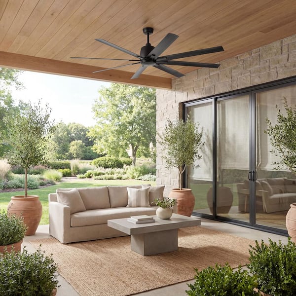 KICHLER Breda 75 in. Outdoor Satin Black Downrod Mount Ceiling Fan