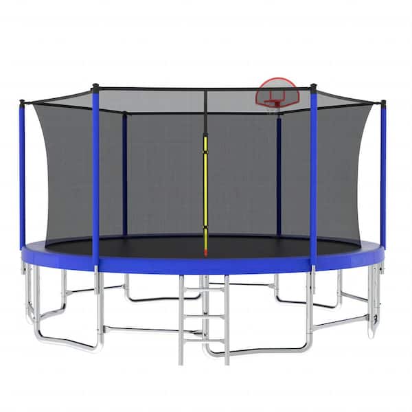 Unbranded 15 ft. Outdoor Large Leisure Trampoline w/ Safety Fence Net and Backboard Suitable for Backyard Garden Easy to Assemble