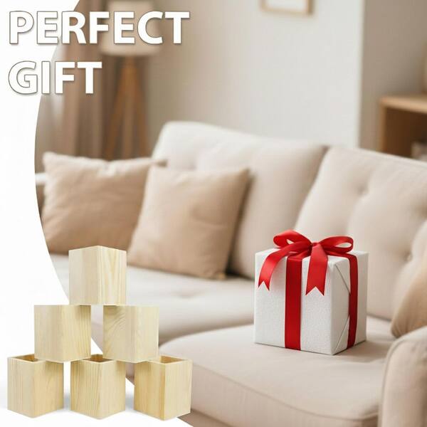 6-Pack Unfinished Pine Wood Pencil Holder Set Square Natural Wood