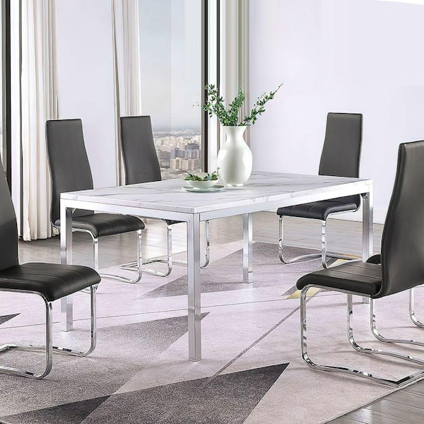 Benjara Modern Style 64 In. White And Gray Marble 4-Legs Dining Table ...