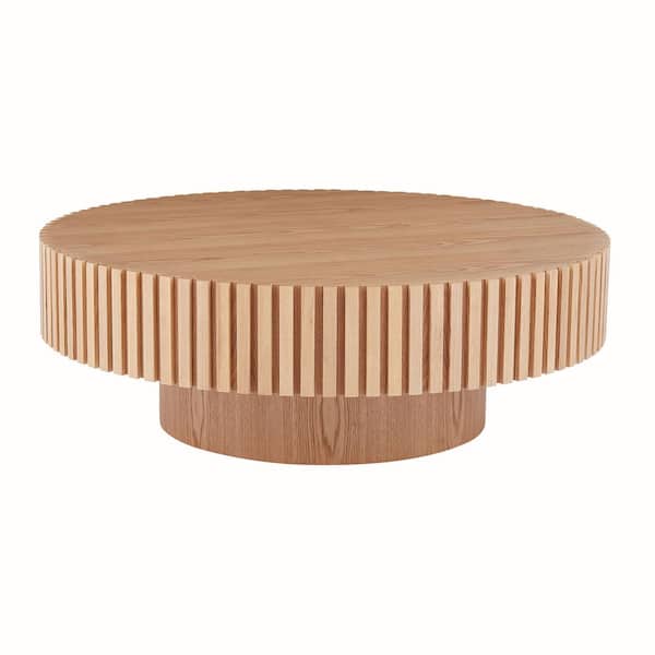 myhomore Natural MDF coffee table 31.49 in. Modern Handcraft Drum Outdoor Coffee Table Round Wood Coffee Table
