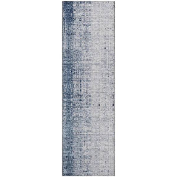 Mayfield Premium Machine Washable Abstract AMF2240 Blue 2 ft. x 7 ft. Runner Rug