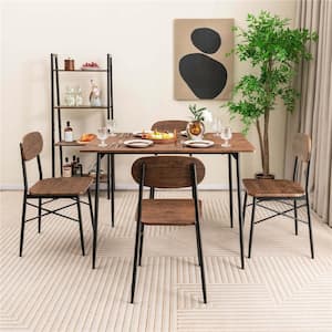 5-Piece Modern Rectangle Rustic Brown Wood Top Dining Room Set Seats 4