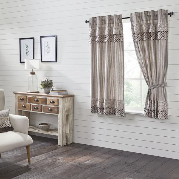 VHC BRANDS Florette 36 in W x 63 in L French Country Ruffled Light Filtering Rod Pocket Window Panel Taupe Brown Mauve Pair