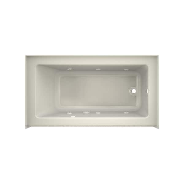 JACUZZI PROJECTA 60 in. x 32 in. Acrylic Right Drain Rectangular Low-Profile AFR Alcove Whirlpool Bathtub with Heater in Oyster