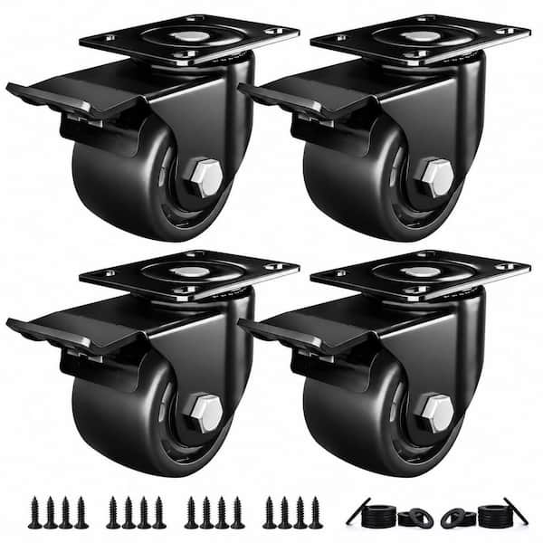 4-Pack 2 in. Black Heavy Duty Swivel Plate Casters with Lock Low Gravity Center for Workbench Furniture 2200 lb.