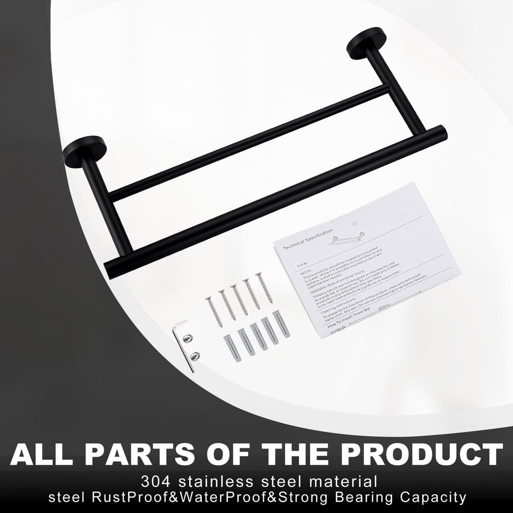 16'' Matte Black Stainless Steel Double Towel Bar