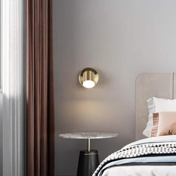 4.7 in. 1-Light Transitional Brass-Plated LED Wall Sconce Lighting, Mid-Century Wall Light Fixture with Acrylic Shade