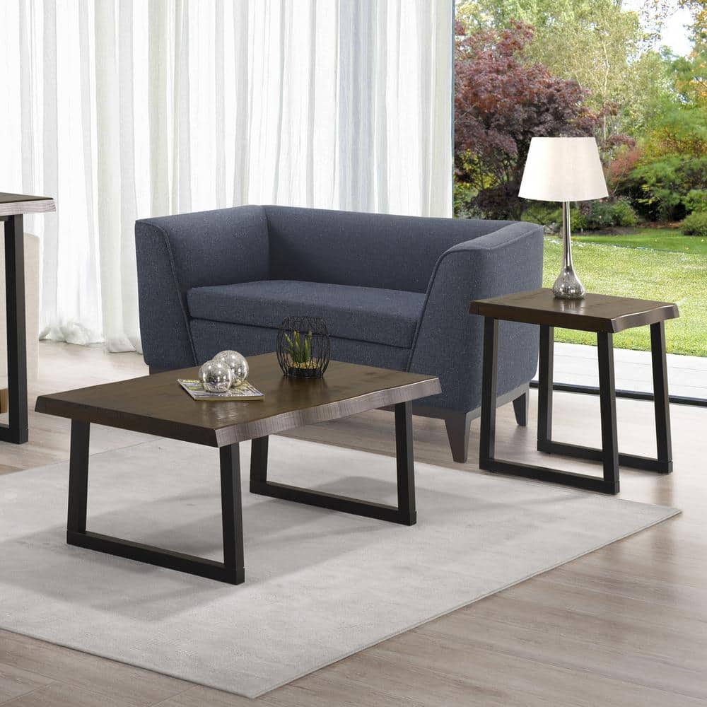 Transitional Cherry and Ebony Wood Rectangular Cocktail Table